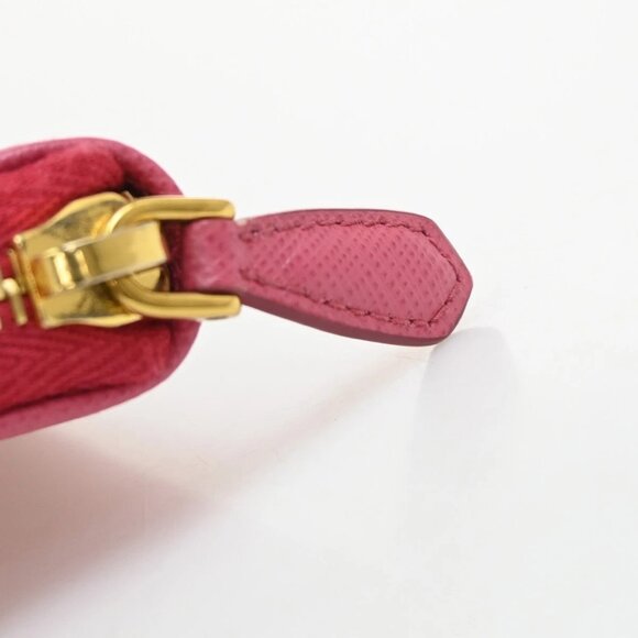 PRADA Logo Saffiano Compact Zipper Around Coin Wallet Leather Pink GHW 38KA657 - Picture 9 of 16